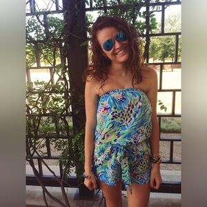 🌈 LILLY PULITZER Multicoloured Strapless Romper with Tie. Size SMALL. Good Cond!